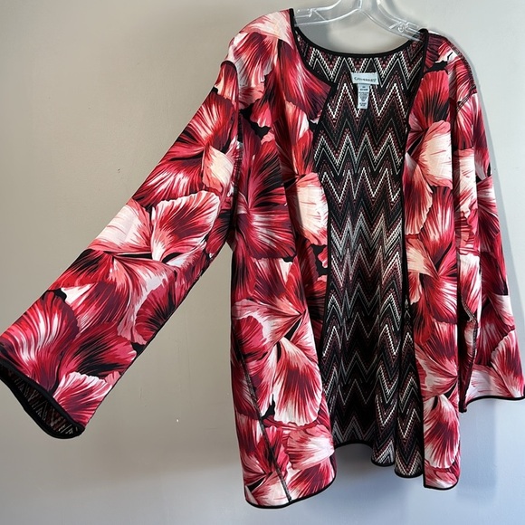 Catherines Women Plus Kimono/Cardigan Jacket Reversible Size 2X Red Pink Floral - Picture 9 of 10